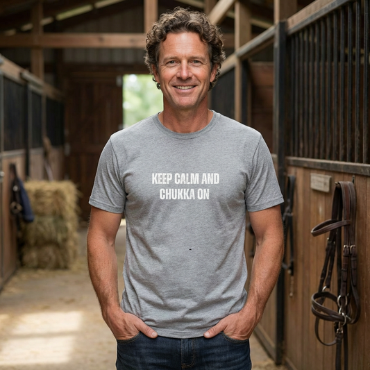 KEEP CALM AND CHUKKA ON polo tshirt
